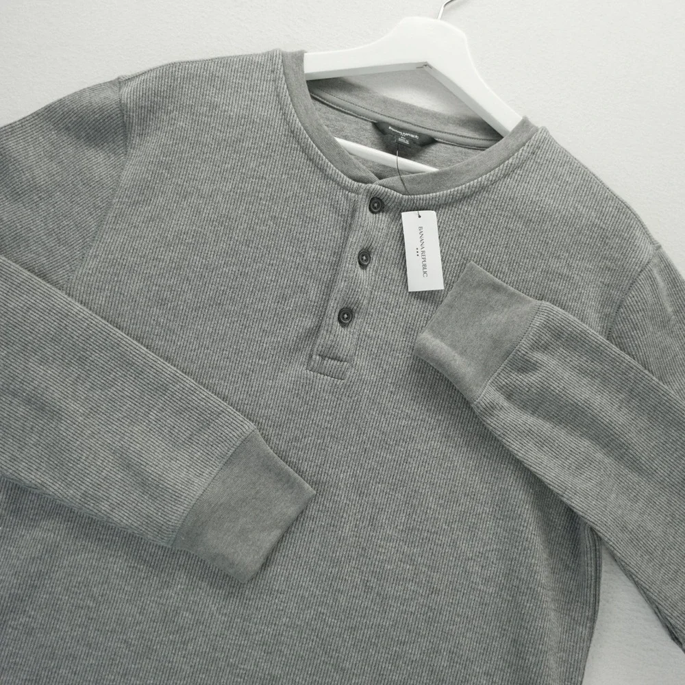 Banana Republic Mens Gray Waffle Knit Henley Shirt Long Sleeve 782352-00-1 M